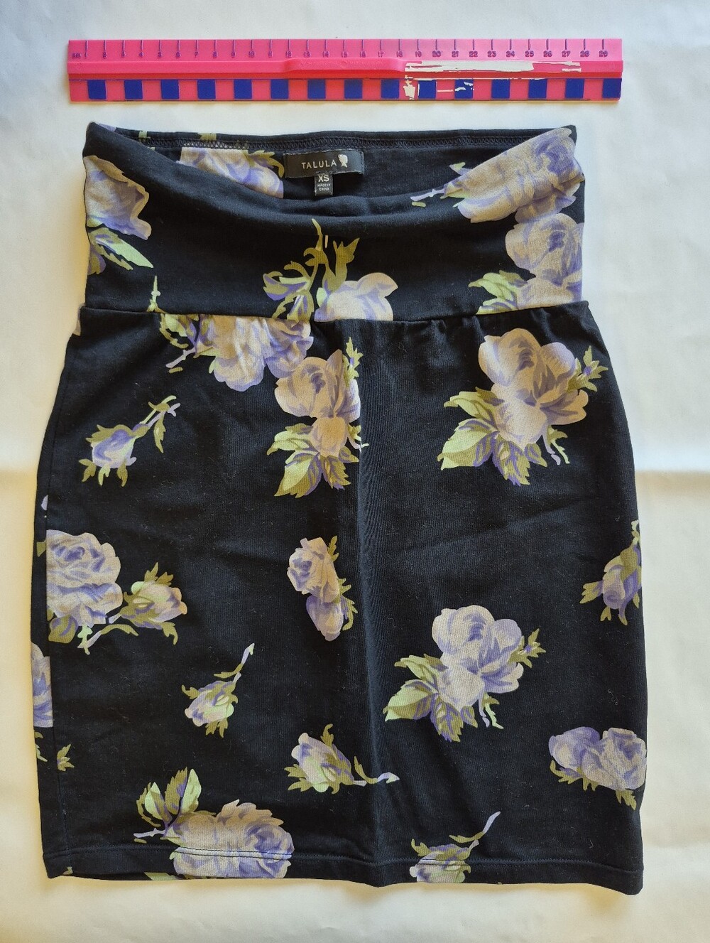 Talula Black Floral Mini Skirt with Lavender and Green Blooms